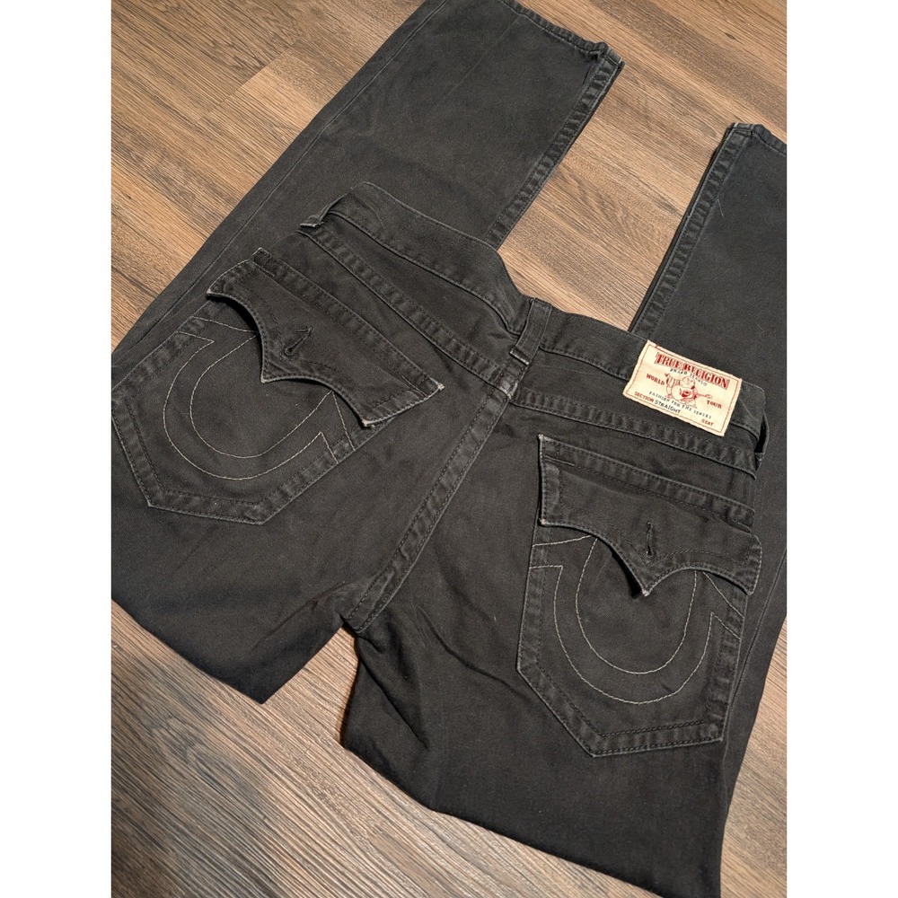 True Religion Section Straight Black Denim Jeans‎ Mens 33x33 Y2K Horseshoe Flap